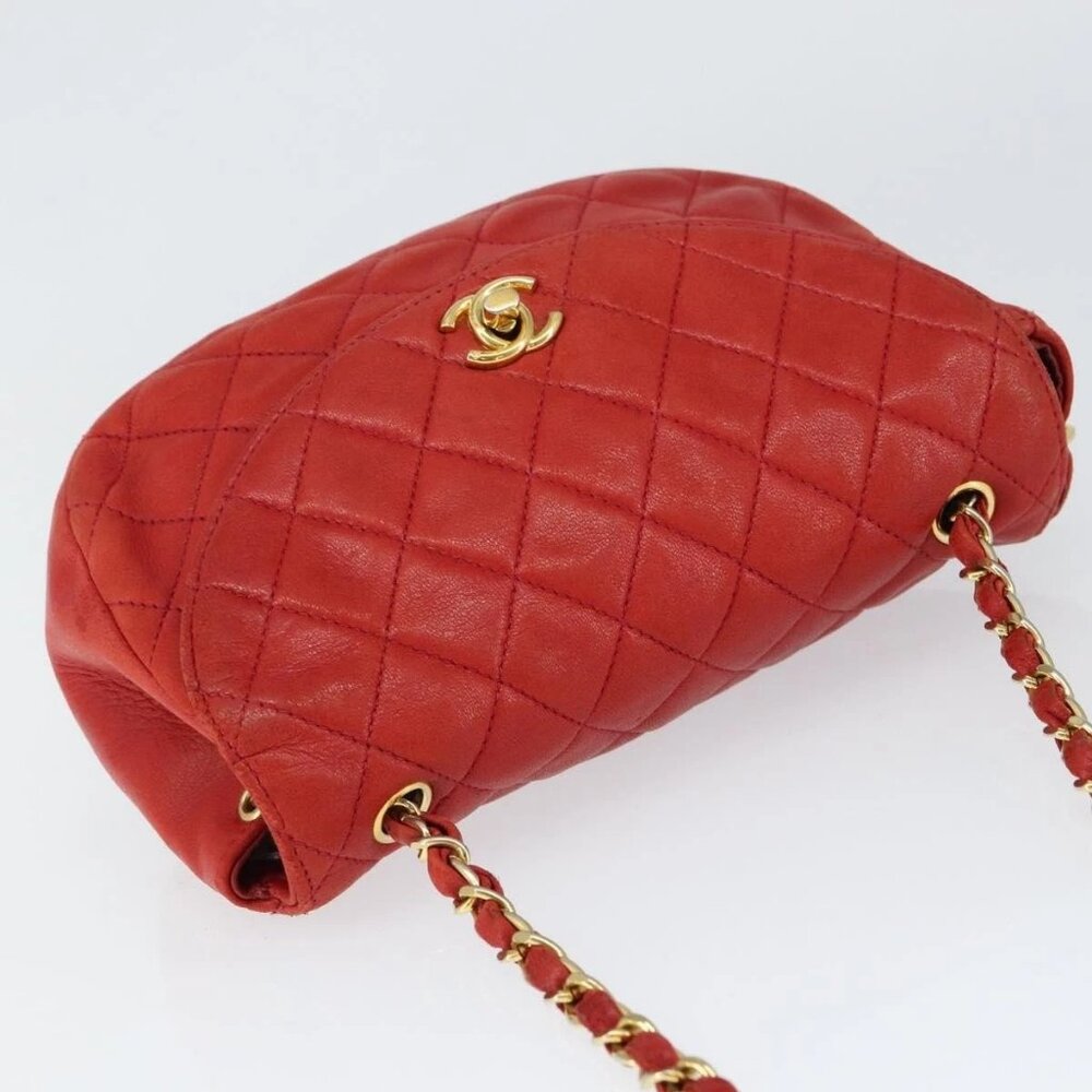 CHANEL Matelasse Chain Shoulder Bag Lamb Skin Red Gold CC Auth 149223 - Picture 7 of 15